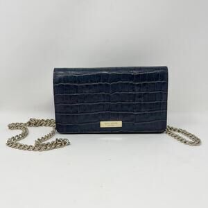 Kate Spade Alexander‎ Ave Exotic Isabeli Clutch Crossbody Bag Blue Gold Chain